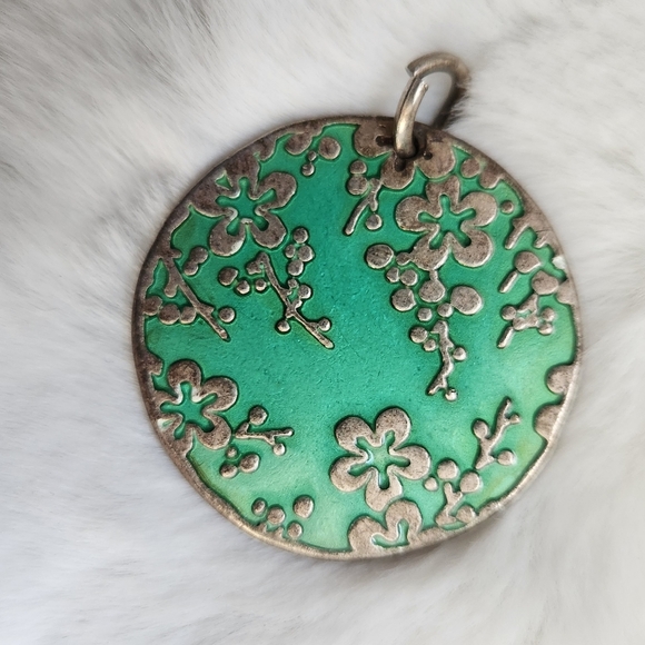 Vintage 2 Sided pendant in Teal and Yellow - Picture 3 of 5